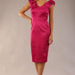 model is wearing a diva catwalk Prudence Satin Pencil Dress sleeveless and knee length with front vent in magenta colour