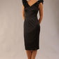 model is wearing a diva catwalk Prudence Satin Pencil Dress sleeveless and knee length with front vent in black colour