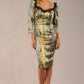 model wearing a diva catwalk Jura Snakeskin Stretch Satin Print With Contrast Lace Trim Dress 3/4 sleeve  front