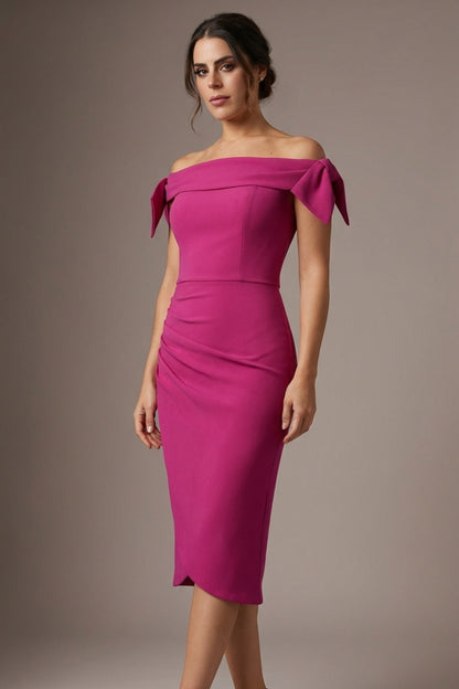 Strand Off-Shoulder Bow Tie Dress (Magenta)