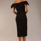 model is wearing a diva catwalk Strand Off-Shoulder Bow Tie Dress midi length and pleated skirt in black colour