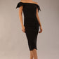 model is wearing a diva catwalk Strand Off-Shoulder Bow Tie Dress midi length and pleated skirt in black colour