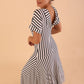 model wearing a divacatwalk Selene Stripes Swing Dress with stripes in navy blue colour back image