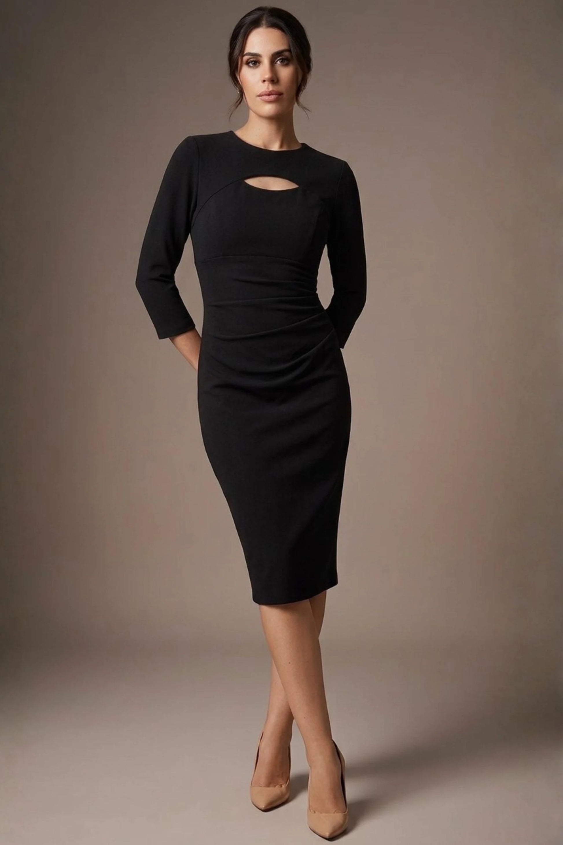 Clementine Keyhole Sleeved Pencil Dress 