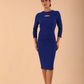 Model wearing a Clementine Keyhole Sleeved Pencil Dress in Cobalt Blue colour