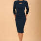 Model wearing a Clementine Keyhole Sleeved Pencil Dress in Teal colour