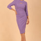 Model wearing a Clementine Keyhole Sleeved Pencil Dress in Chalk Purple colour
