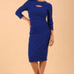 Model wearing a Clementine Keyhole Sleeved Pencil Dress in Cobalt Blue colour