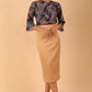 model wearing a diva catwalk Hilary Stretch Satin Pencil Skirt in champagne gold colour front
