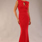 model wearing a diva catwalk Morwenna Keyhole Full Length Dress sleeveless style with keyhole detail at front in Scarlet Red colour