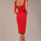 brunette model wearing a diva catwalk Philippa Pencil Wiggle Dress sleeveless style, tie detail on the shoulders knee length and sweetheart neckline in scarlet red colour back