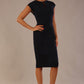brunette model is wearing a diva catwalk Claire Cap Sleeve Pencil Dress cap sleeve with round neckline with v-slit and knee length indark navy colour front