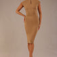 brunette model is wearing a diva catwalk Claire Cap Sleeve Pencil Dress cap sleeve with round neckline with v-slit and knee length in tannin brown colour front