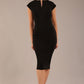 model wearing a diva catwalk Claire Cap Sleeve Pencil Dress cap sleeve with round neckline with v-slit and knee length in black colour front