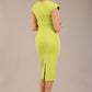 model wearing a diva catwalk Claire Cap Sleeve Pencil Dress cap sleeve with round neckline with v-slit and knee length in lime green colour back