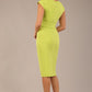 brunette model is wearing a diva catwalk Claire Cap Sleeve Pencil Dress cap sleeve with round neckline with v-slit and knee length in lime green colour back