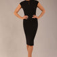 brunette model is wearing a diva catwalk Claire Cap Sleeve Pencil Dress cap sleeve with round neckline with v-slit and knee length in black colour front