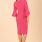 model wearing a diva catwalk Hobson ruffled sleeves Pencil Dress in Fuchsia Pink colour