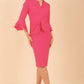 model wearing a diva catwalk Hobson ruffled sleeves Pencil Dress in Fuchsia Pink colour