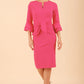 model wearing a diva catwalk Hobson ruffled sleeves Pencil Dress in Fuchsia Pink colour