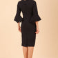 model wearing a diva catwalk Hobson ruffled sleeves Pencil Dress in Navy Blue colour