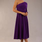 model wearing a diva catwalk Beverley One Shoulder A-line Dress in ribbed super stretch fabric and one long sleeve a-line skirt midi length in passion purple colour front