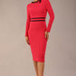 Model wearing a diva catwalk SEED Bethany dress in opera pink, showing the black contrast trim and bow detail (Opera Pink / Black)
