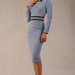 model wearing a diva catwalk SEED Bethany dress in steel blue with black contrast trim (Steel Blue / Black)