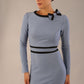 model wearing a diva catwalk SEED Bethany dress in steel blue with black contrast trim (Steel Blue / Black)