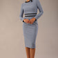 model wearing a diva catwalk SEED Bethany dress in steel blue with black contrast trim (Steel Blue / Black)