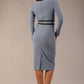 back view of the model wearing a diva catwalk SEED Bethany dress in steel blue with black contrast trim (Steel Blue / Black)