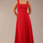 model wearing a diva catwalk Tamsin Square Neckline Swing Dress sleeveless style with a midaxi  length and side pockets in Scarlet Red colour