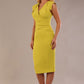 model wearing a diva catwalk Caprice Cap Sleeved Pencil Dress cap sleeve v neckline knee length with pleating details in citrus green colour front