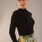 model is wearing a diva catwalk Elspeth Long Sleeve Slinky Stretch Top in black colour