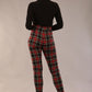 model is wearing a diva catwalk skinny fit Cressida Tartan Stretch Trousers in royal red tartan colour  back