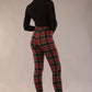 model is wearing a diva catwalk skinny fit Cressida Tartan Stretch Trousers in royal red tartan colour 