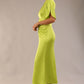 model is wearing a diva catwalk Gathered Waist Midi Dress with round neckline, short split sleeves with gathered central detail and midi length in lime green colour