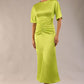 model is wearing a diva catwalk Gathered Waist Midi Dress with round neckline, short split sleeves with gathered central detail and midi length in lime green colour