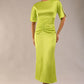 model is wearing a diva catwalk Gathered Waist Midi Dress with round neckline, short split sleeves with gathered central detail and midi length in lime green colour