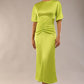 model is wearing a diva catwalk Gathered Waist Midi Dress with round neckline, short split sleeves with gathered central detail and midi length in lime green colour