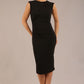 model is wearing a diva catwalk sleeveless dress with round neckline with pleating details and knee length in black colour front