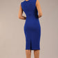 model is wearing a diva catwalk sleeveless dress with round neckline with pleating details and knee length in cobalt blue colour back