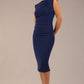 model is wearing a diva catwalk sleeveless dress with round neckline with pleating details and knee length in navy blue colour front