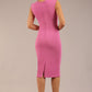 model is wearing a diva catwalk sleeveless dress with round neckline with pleating details and knee length in rosebud pink colour back