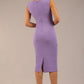 model is wearing a diva catwalk sleeveless dress with round neckline with pleating details and knee length in violet purple colour 