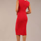 model is wearing a diva catwalk sleeveless dress with round neckline with pleating details and knee length in true red colour back