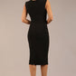 model is wearing a diva catwalk sleeveless dress with round neckline with pleating details and knee length in black colour back