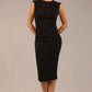 model is wearing a diva catwalk sleeveless dress with round neckline with pleating details and knee length in black colour front