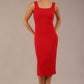 brunette model is wearing a diva catwalk Perthshire Sleeveless Bodycon Pencil Dress square neckline in passion red colour front image 