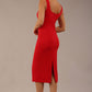 brunette model is wearing a diva catwalk Perthshire Sleeveless Bodycon Pencil Dress square neckline in passion red colour back image 